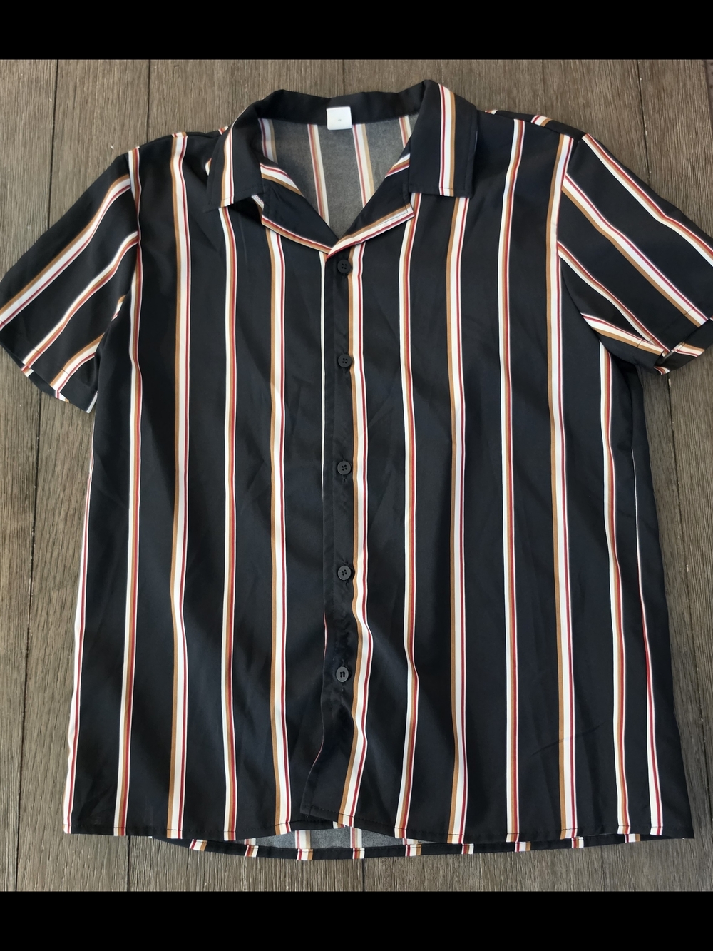 Boy's Black Short Sleeve Vertical Stripe Button-Up Shirt Size 13-14Y